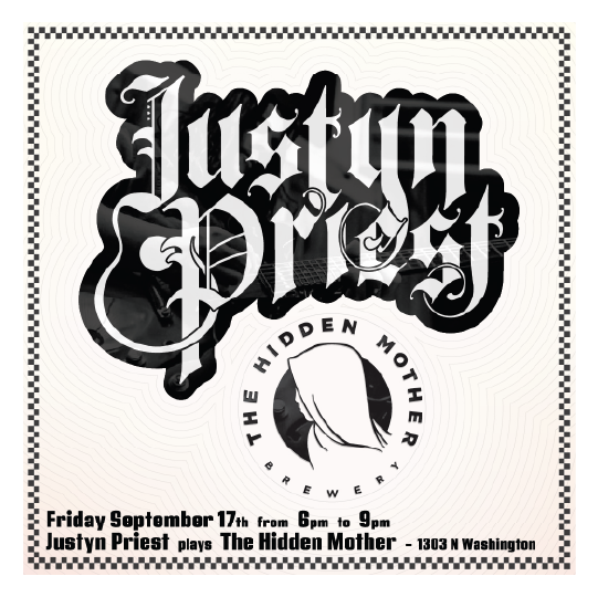 Digital flyer for a Justyn Priest concert, designed by Gordon Smith