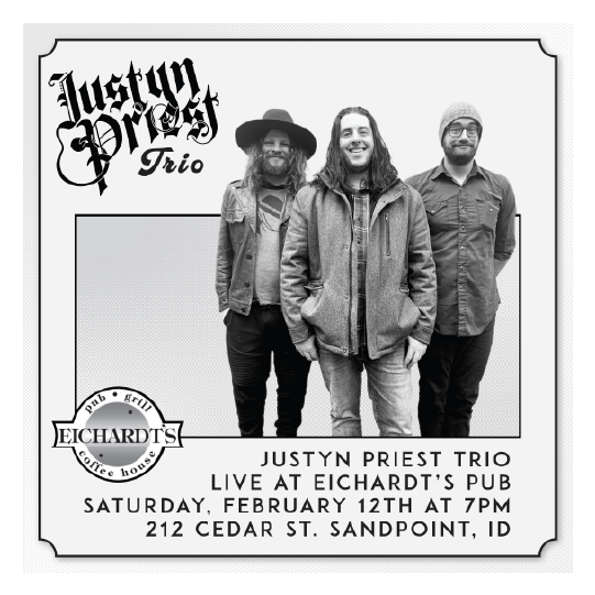 Digital flyer for a Justyn Priest concert, designed by Gordon Smith