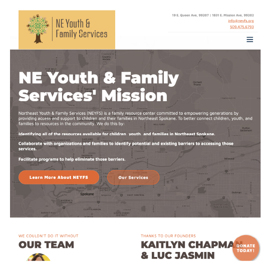 screen shot of NE Youth & Family Service's website