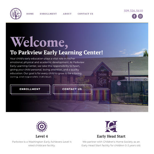 screen shot of Parkview Early Learning Center's website